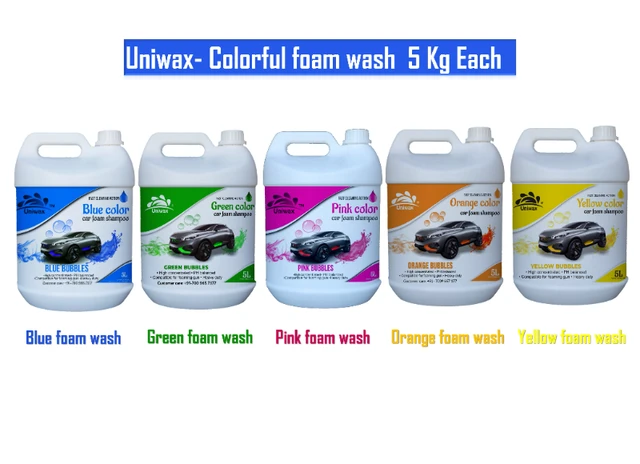 Uniwax Color Foam Car Shampoo - High Foaming Formula (Green, Blue, Pink, Orange) for Deep Cleaning - 5kg each, 25kg total